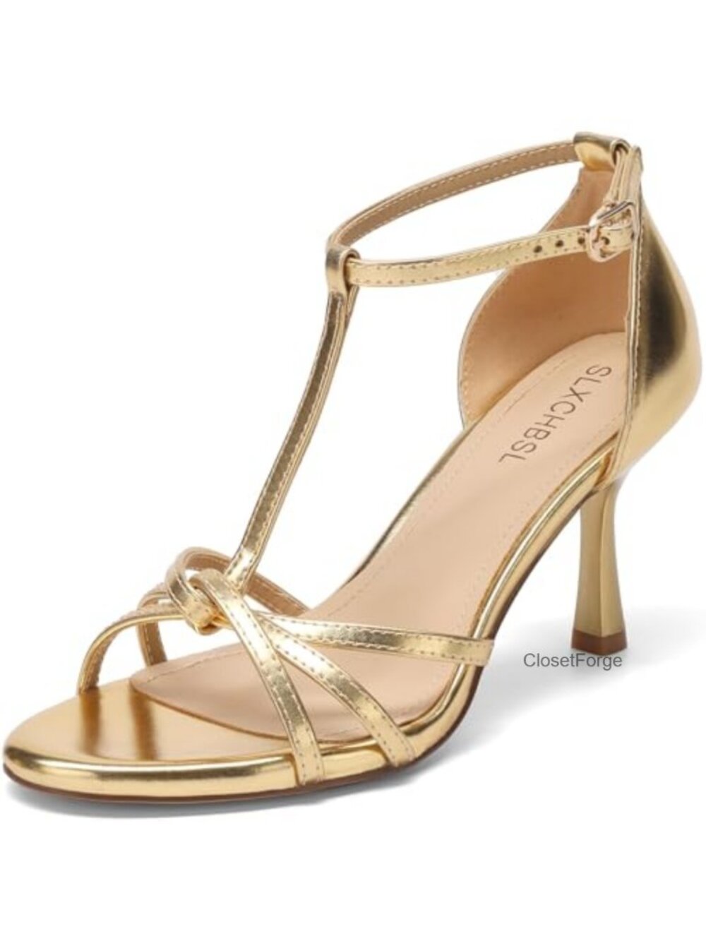 Kitten Heel T-Strap Sandals Women Open Toe 3 Inch PU Heels Dressy Wedding